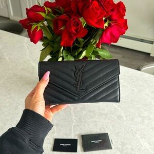 YSL Monogram Large Flap Wallet in Grained Leather